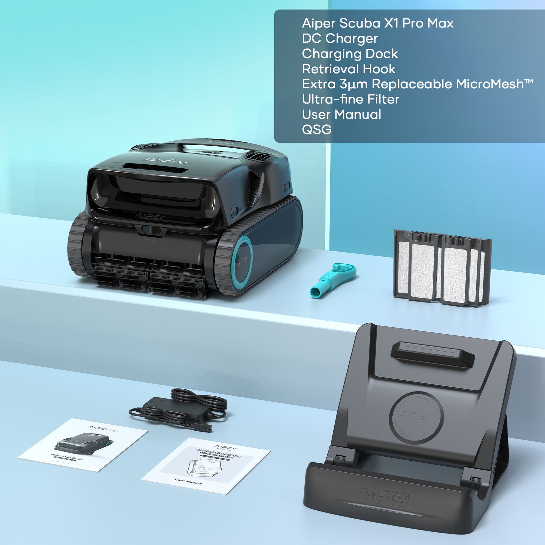 Aiper Scuba X1s Pro Max Cordless Robotic Pool Cleaner & HydroComm Pure Bundle (Coming Soon)
